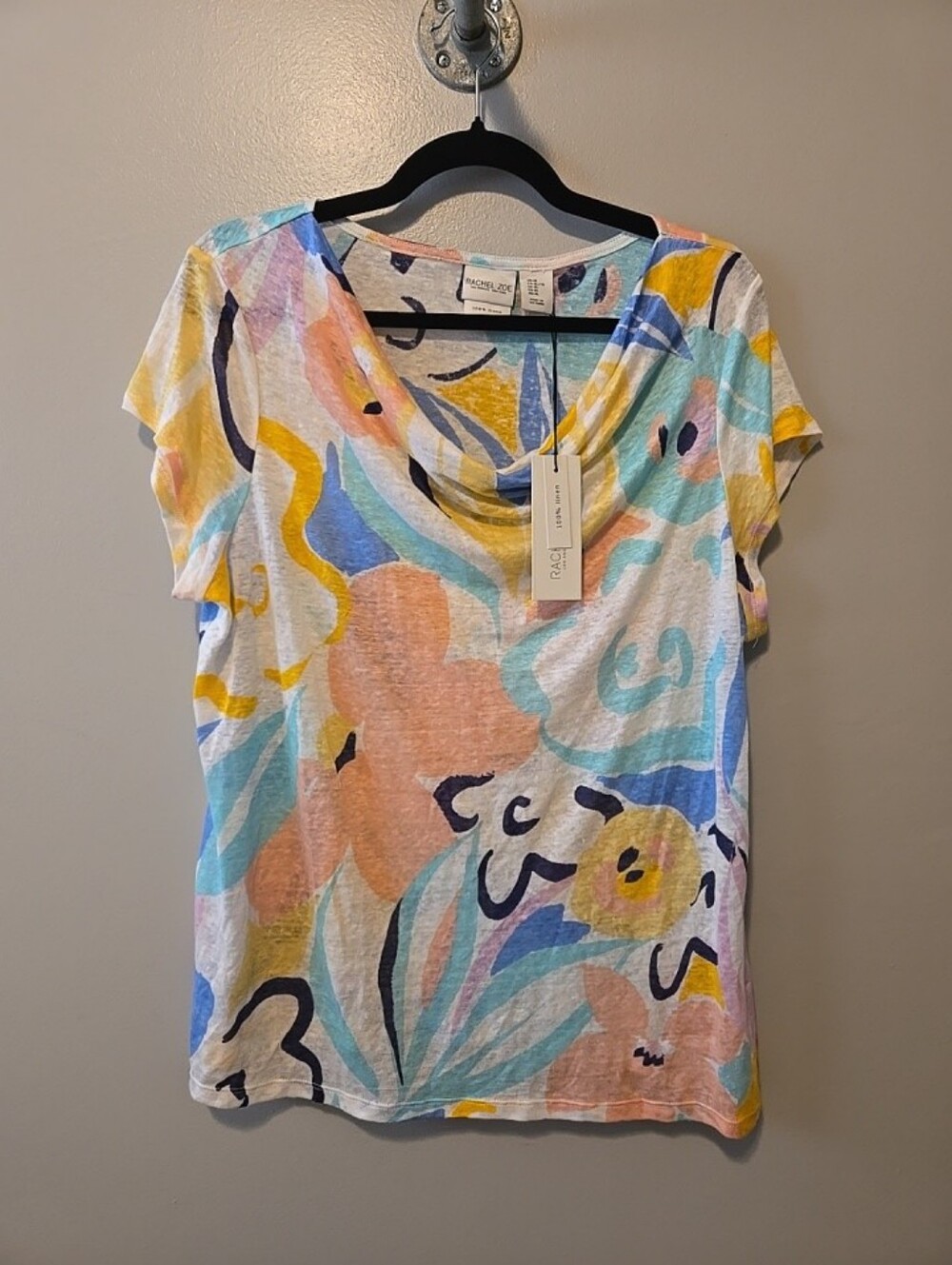 Rachel Zoe. Womens 100% Linen Top Blouse  Pastel Colors Short Sleeve NWT!